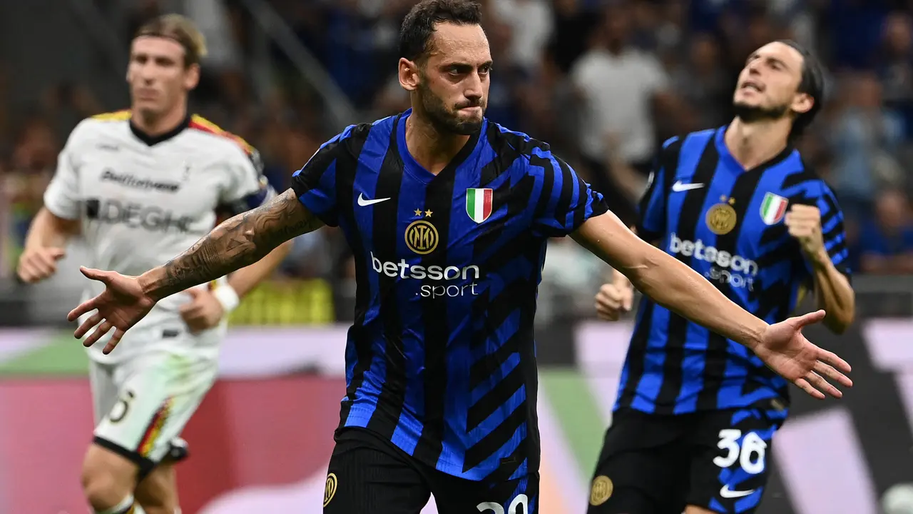 Selebrasi pemain Inter Milan saat mengalahkan Lecce
