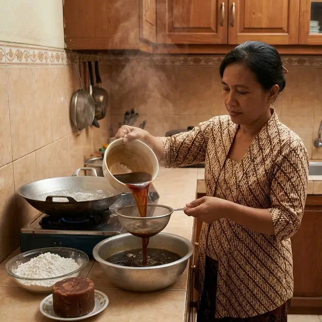 Mempersiapkan Larutan Gula dan Tepung (Gemini AI)
