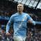 Striker Manchester City, Erling Haaland, merayakan gol kedua timnya dalam pertandingan Liga Inggris antara Manchester City melawan Brentford di Stadion Etihad, Manchester, Inggris barat laut, pada 9 Mei 2026. (Darren Staples / AFP)