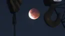 Gerhana bulan terlihat dari di Jalan Belah Kapal, Cilincing, Jakarta Utara pada Rabu (26/5/2021). Gerhana bulan yang disebut juga fenomena "Super Blood Moon" tersebut berlangsung sekitar lima jam lima menit dan dapat disaksikan dari seluruh Indonesia. (merdeka.com/Imam Buhori)