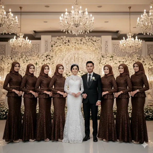 Model Gamis Brokat Warna Coklat tapi Tetap Glowing untuk Bridesmaid Berhijab