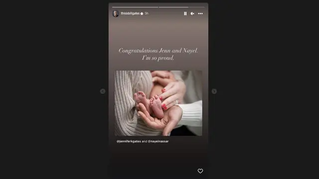 Tangkapan layar Instagram Story Bill Gates yang mengucapkan selamat atas kelahiran cucunya (Instagram thisisbillgates)