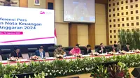 Menteri Koordinator Bidang Perekonomian Airlangga Hartarto dalam konferensi pers RAPBN dan Nota Keuangan 2024, di kantor Direktorat Jenderal Pajak, Jakarta, Rabu (16/8/2023). (Tira/Liputan6.com)