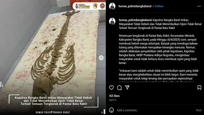 <p>Gambar tangkapan layar postingan dari akun Instagram @humas_polresbangkabarat.</p>