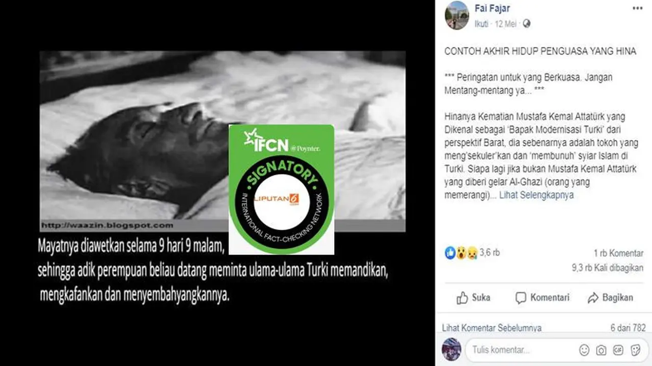 [Cek Fakta] Gambar Tangkapan Layar Foto Presiden Turki Pertama Mustafa Kemal Atatürk