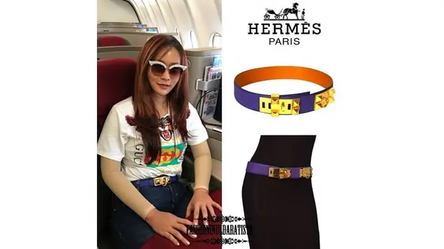 Ikat Pinggang merek Hermes yang dikenakan ibu satu anak ini ditaksir harga Rp 23,1 juta.