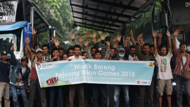 Mudik bareng pekerja konstruksi proyek pembangunan dan renovasi venue Asian Games XVIII 2018 di Kompleks Gelora Bung Karno (GBK), Jakarta pada Selasa (12/6/2018). (Dok. Kementerian PUPR)