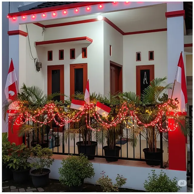 10 Potret Dekorasi Teras Rumah untuk Meriahkan HUT RI, Bernuansa Merah Putih