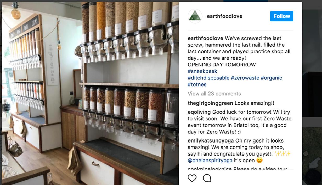 Salah satu sudut toko milik ramah lingkungan milik Richard Eckersley di Devon, Inggris. (bola.com/Instagram Earthfoodlove)