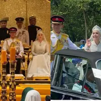 Potret Serasi Royal Couple Pangeran Mateen dan Anisha Rosnah saat Resepsi Pernikahan. [Instagram]