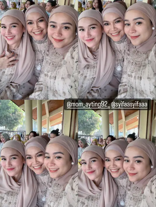 Busana bernuansa nude ini dikenakan Ayu Ting-Ting sejak sholat ied bersama keluarga. [@ayutingting92]