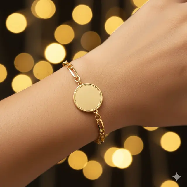 Model Gelang Emas Kombinasi Rantai dan Plate Nama