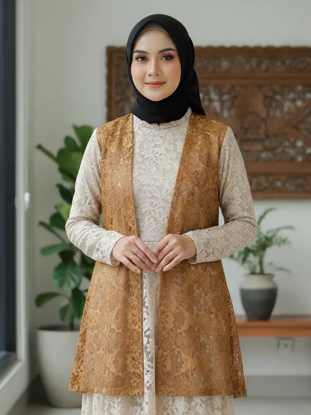 Gamis Brokat Copotan dengan Tampilan Fleksibel (Foto: Gemini AI)