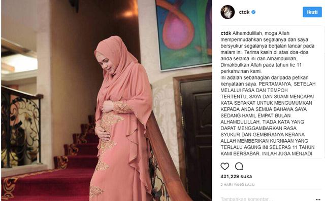 Siti Nurhaliza mengumumkan kabar gembira./Copyright instagram.com/ctdk