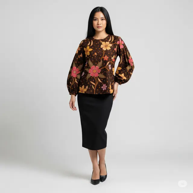 8 Model Atasan Batik Wanita Lengan Balon yang Trendy dan Elegan