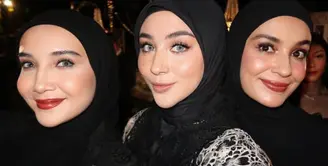 Ketiganya pun sama-sama memiliki wajah khas perempuan Arabian. Zaskia dan Shireen Sungkar kompak dengan lipstik merah matte dan blush on coral di tulang pipinya. [@shireensungkar]