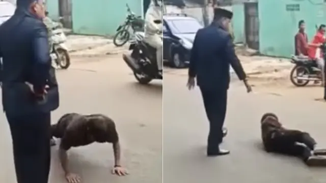 Sopir truk dihukum push up (Instagram/@fakta.indo)