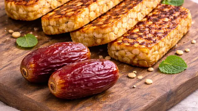 Salah satu ide menu sahur dari pakar gizi IPB, kurma dan tempe. (Foto: AI)