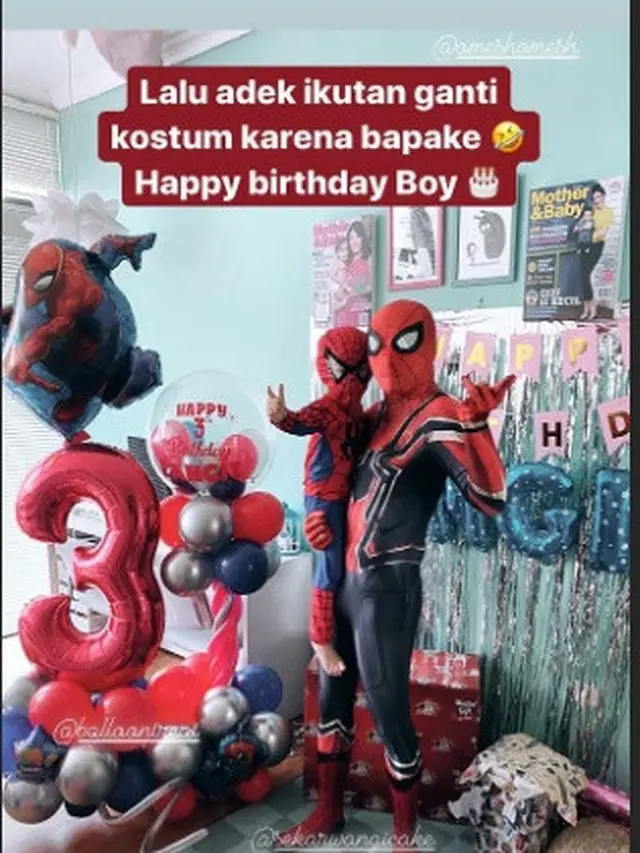 7 Momen Kejutan Ulang Tahun Putra Omesh Ke-3, Jadi Spiderman