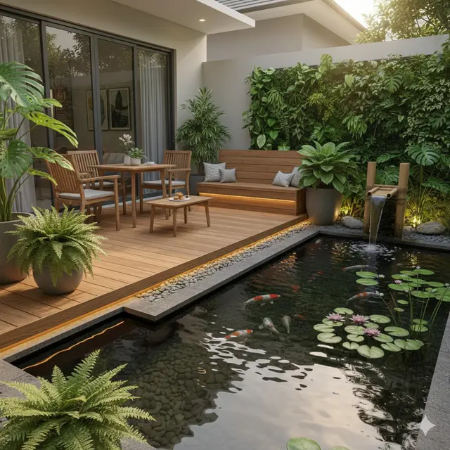 Model Kolam Ikan Mini di Teras Rumah yang Simple tapi Cantik