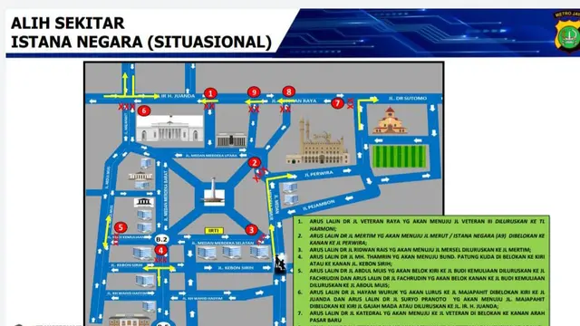Rekayasa lalu lintas saat pelantikan 481 kepala daerah terpilih di Istana Negara, Jakarta Pusat, Kamis, 20 Februari 2025. (Polda Metro Jaya)