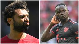 Foto kombo Mohamed Salah (kiri) dan Sadio Mane pada laga kedua Liverpool dan Bayern Munchen di musim 2022/2023. Keduanya sama-sama tidak mencetak gol, namun Bayern Munchen berhasil menang 2-0 atas Wolfsburg. Sedangkan Liverpool kembali bermain imbang 1-1 melawan Crystal Palace. (Foto: AFP/Justin Tallis, Kerstin Joensson)