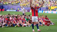 Pemain Erling Haaland usai pertandingan sepak bola babak 16 besar Piala Dunia antara Brasil dan Norwegia di East Rutherford, N.J., dekat New York, Minggu, 5 Juli 2026. (AP Photo/Frank Franklin II)