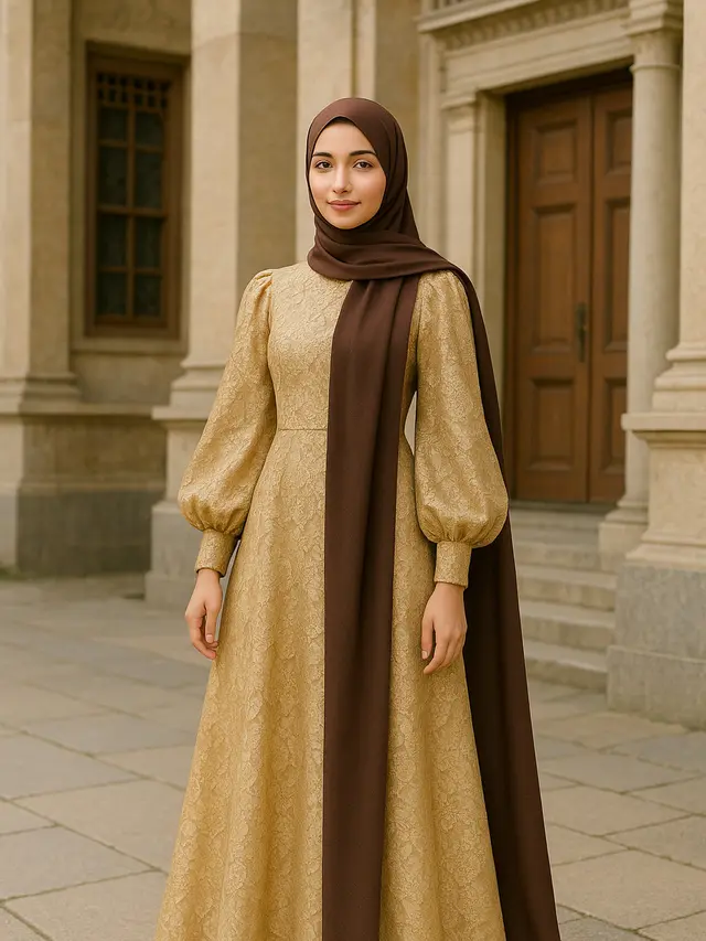 Rekomendasi Model Gamis Brokat Selendang Bahu