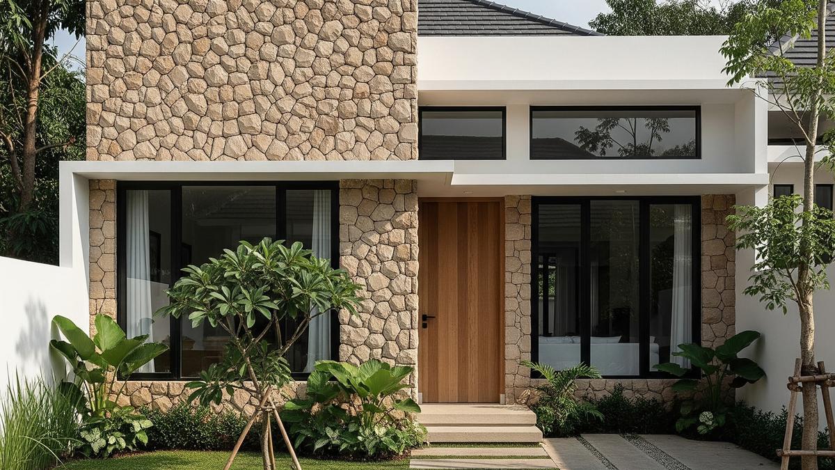 7 Gambar Rumah Minimalis Batu Alam Tampak Depan, Bikin Hunian Tampil Lebih Mewah di 2025