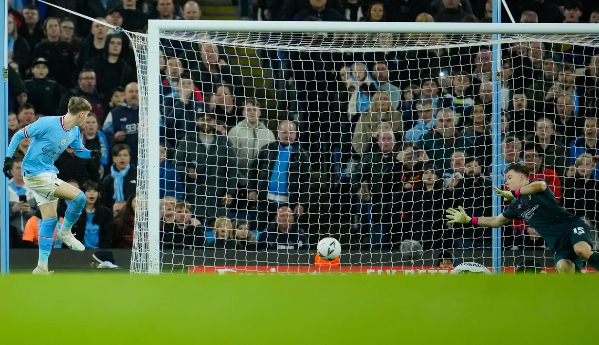 Manchester City unggul 2-0 pada babak pertama. (AP Photo/Jon Super)