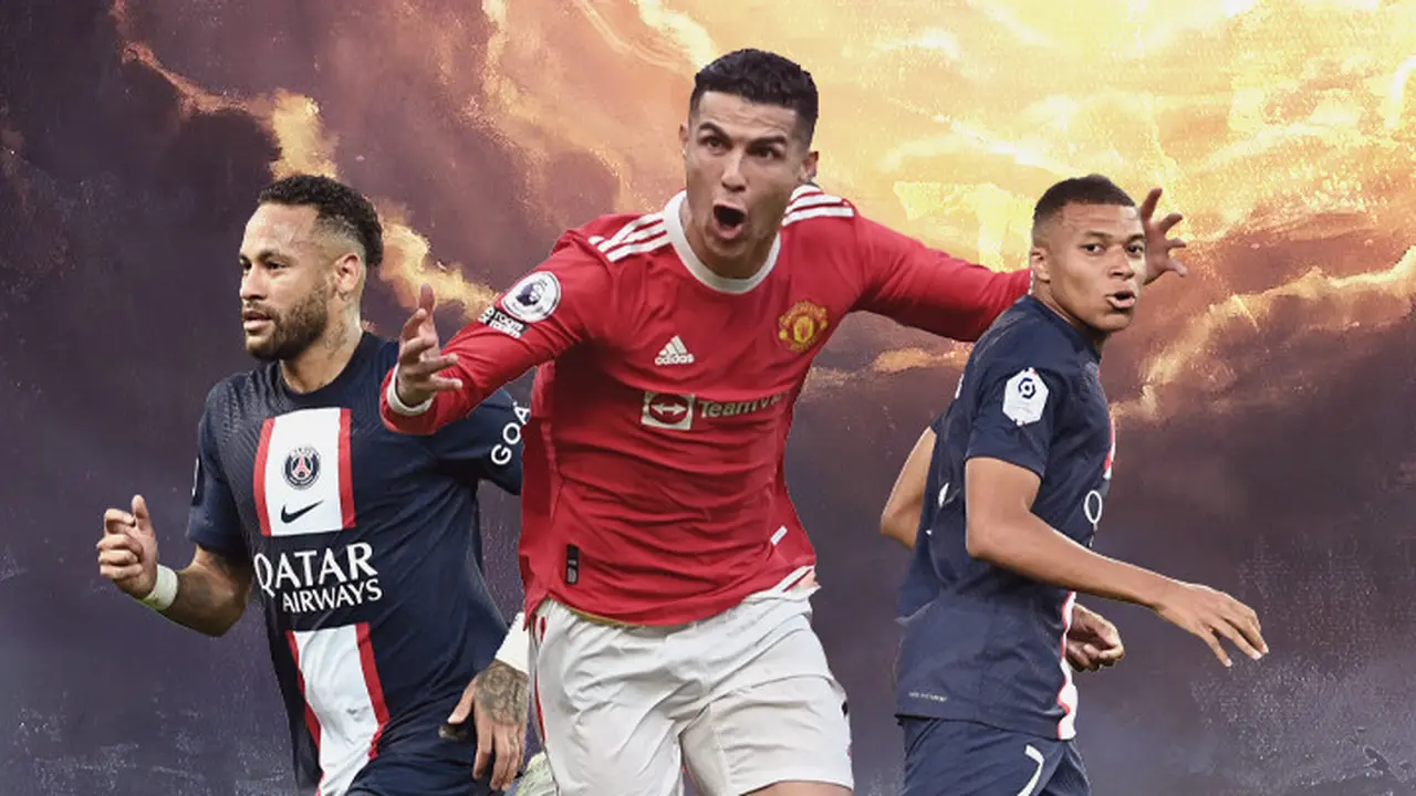 Ilustrasi - Cristiano Ronaldo, Neymar Jr, dan Kylian Mbappe