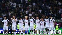 Suasana tegang saat Tottenham Hotspur menghadapi PSG pada final Piala Super Eropa/Piala Super UEFA di Stadion Friuli, Udine, Kamis(14/8/2025) dini hari. (FRANCK FIFE / AFP)