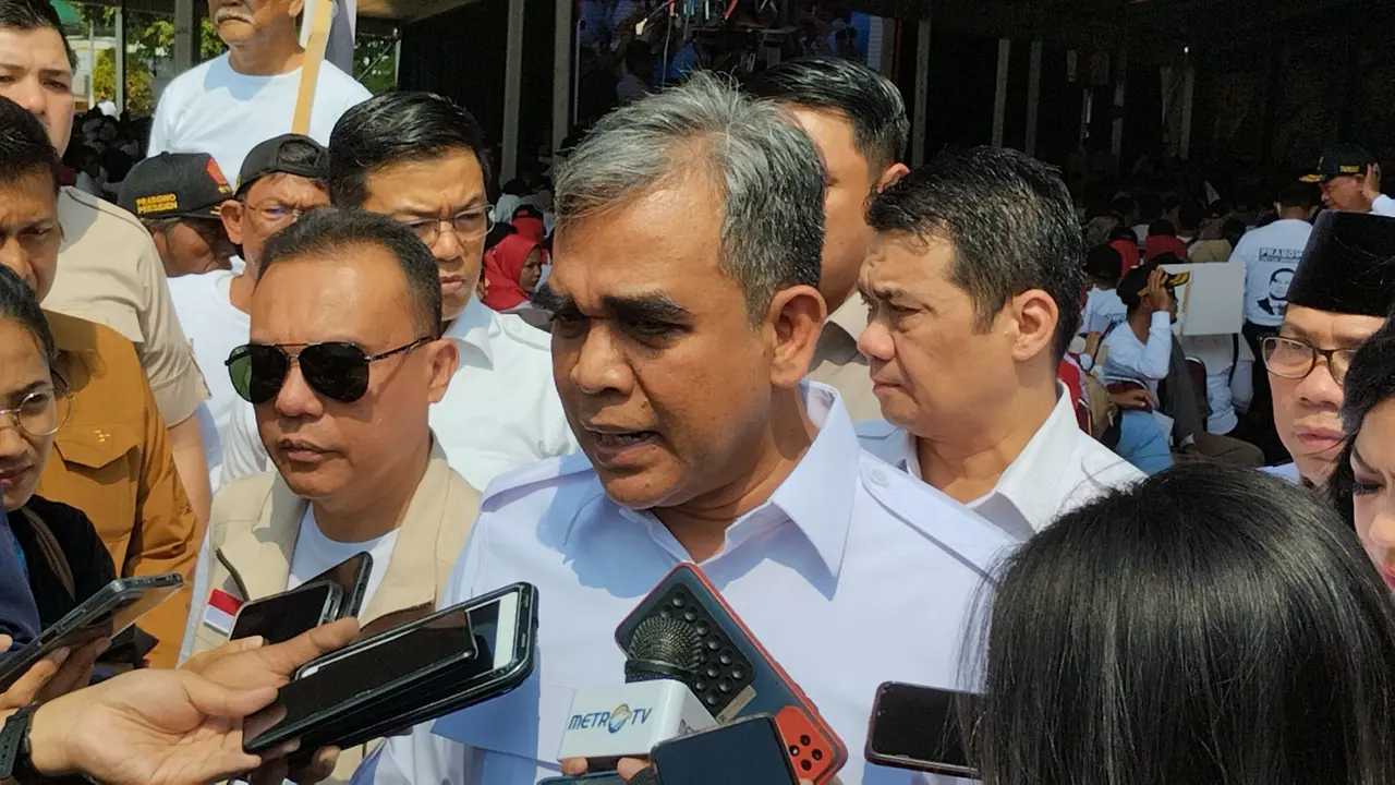 Sekjen Partai Gerindra Ahmad Muzani di acara Konsolidasi Kader Partai Gerindra Daerah Pemilihan (Dapil) 8 di Lapangan Blok S, Jakarta Selatan, Minggu (23/7/2023).