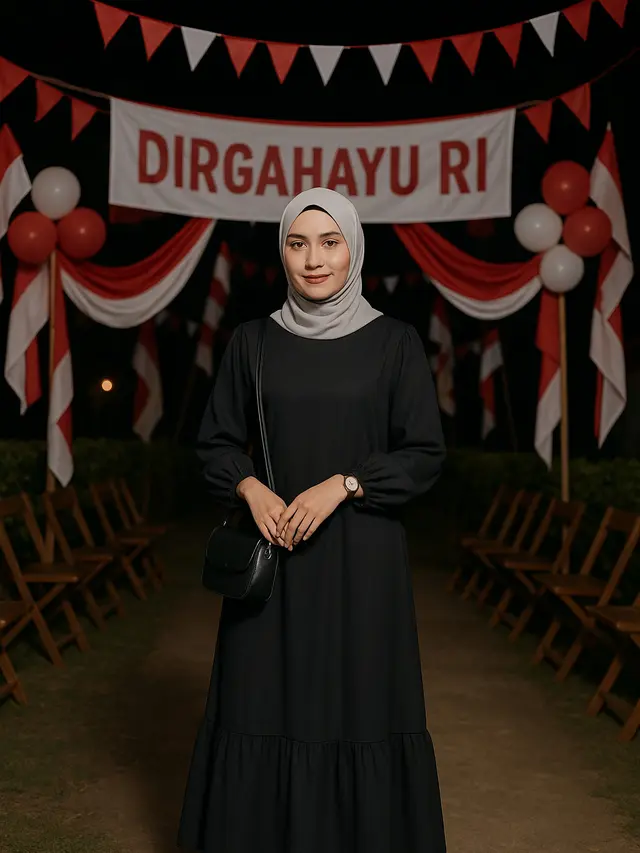 Model Gamis Simple untuk Acara Tirakatan 17-an (Foto: ChatGPT)