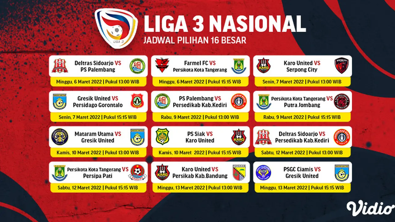 Link Live Streaming Liga 3 Nasional Babak 16 Besar di Vidio, 7-13 Maret 2022