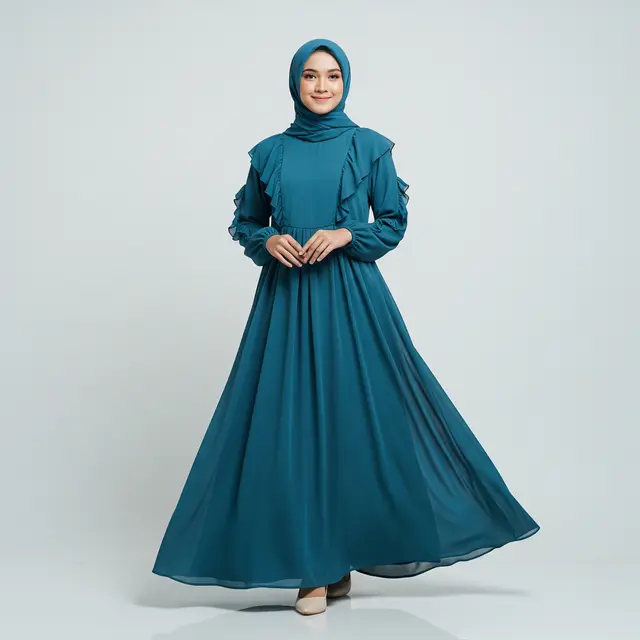Model Gamis Teal Blue dan Ash Blue