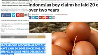 Sejumlah media asing menyoroti remaja bertelur asal Gowa, Sulawesi Selatan. (Screenshot)