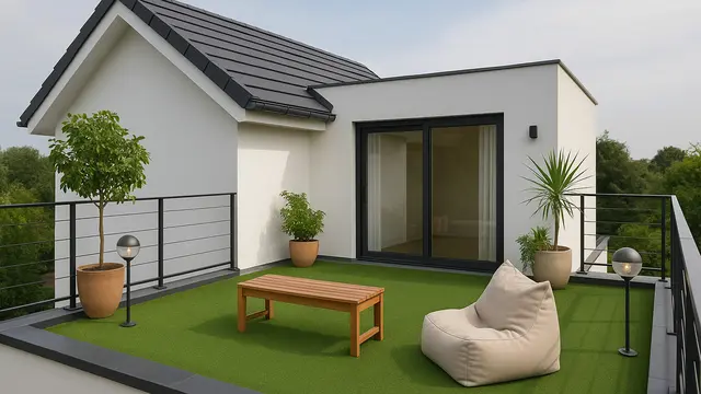 Rooftop Garden Minimalis dengan Rumput Sintetis (Foto: ChatGPT)