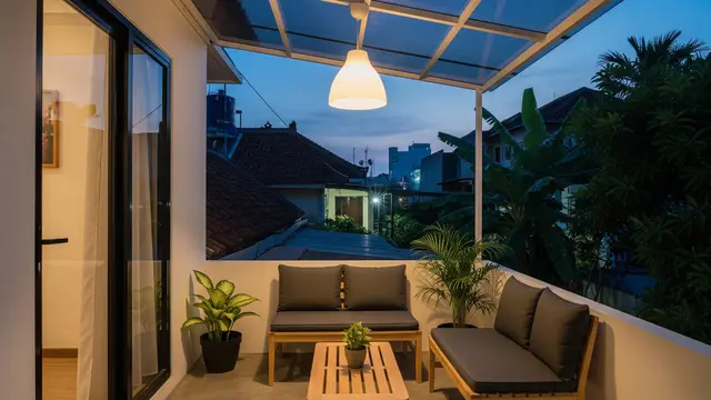 Kanopi Polikarbonat dengan Lampu Warm Light