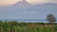 Pesona Gunung Rinjani saat pagi hari dari Desa Tano, Taliwang, NTB. Menurut pos pengamatan vulkanologi Sembalun, terjadi letusan Gunung Baru Jari (anak Gunung Rinjani) pada Senin (29/3/10).(Antara)