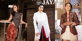 Batik tak hanya dapat dikenakan untuk tampilan yang anggun. Dengan paduan boots, batik jadi terlihat lebih edgy, seperti Eva Celia, Mikha Tambayong, hingga Maudy Ayunda [@evacelia @miktambayong @maudyayunda]