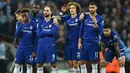 Ekspresi kekecewaan pemain Chelsea pada laga final Carabao Cup 2019 yang berlangsung di stadon Wembley, London, Senin (25/2). Man City menang 4-3 atas Chelsea lewat drama adu penalti. (AFP/Glyn Kirk)