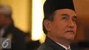Ketua Umum PBB, Yusril Ihza Mahendra saat peringatan Milad ke-17 PBB dan pelantikan pengurus PBB 2015-2020 di Jakarta, Senin (10/8/2015). Yusril meminta kepada seluruh kader PBB agar mempertahankan idealisme partai. (Liputan6.com/Herman Zakharia)