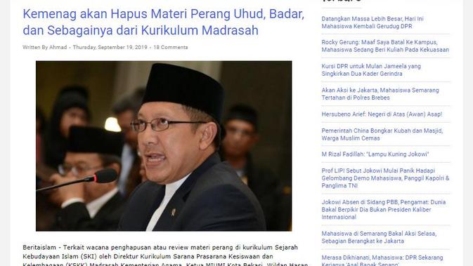 [Cek Fakta] Kemenag Akan Hapus Materi Pelajaran Perang dalam Pelajaran Agama Islam, Benarkah?