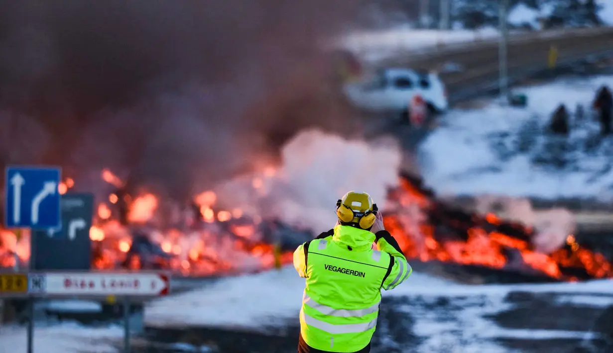 Dan yang kedua terjadi pada 14 Januari 2024 di dekat desa nelayan Grindavik. (Kristinn Magnusson/AFP/Islandia out)