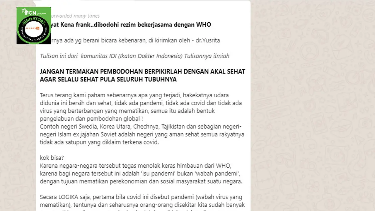 Cek Fakta Liputan6.com menelusuri tulisan tentang Covid-19 yang diklaim berasal dari IDI