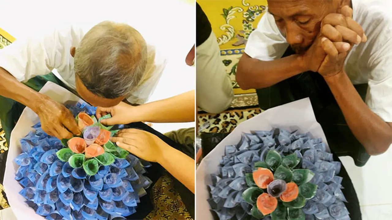 Viral Kisah Ayah Bantu Rangkai Buket Uang, Tak Sadar Kalau Itu Kado dari Anaknya