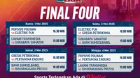 Jadwal siaran langsung PLN Mobile Proliga 2025 babak final four week 3 di Vidio. Nonton pertandingan seru dalam lanjutan PLN Mobile Proliga 2025 pada babak final four week 3 hanya di Vidio. (sum. doc. vidio.com)