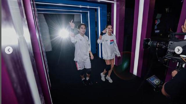 Potret Caitlin Halderman dan Rangga Azof berpasangan saat main bulu tangkis (Foto: instagram caitlinhalderman)