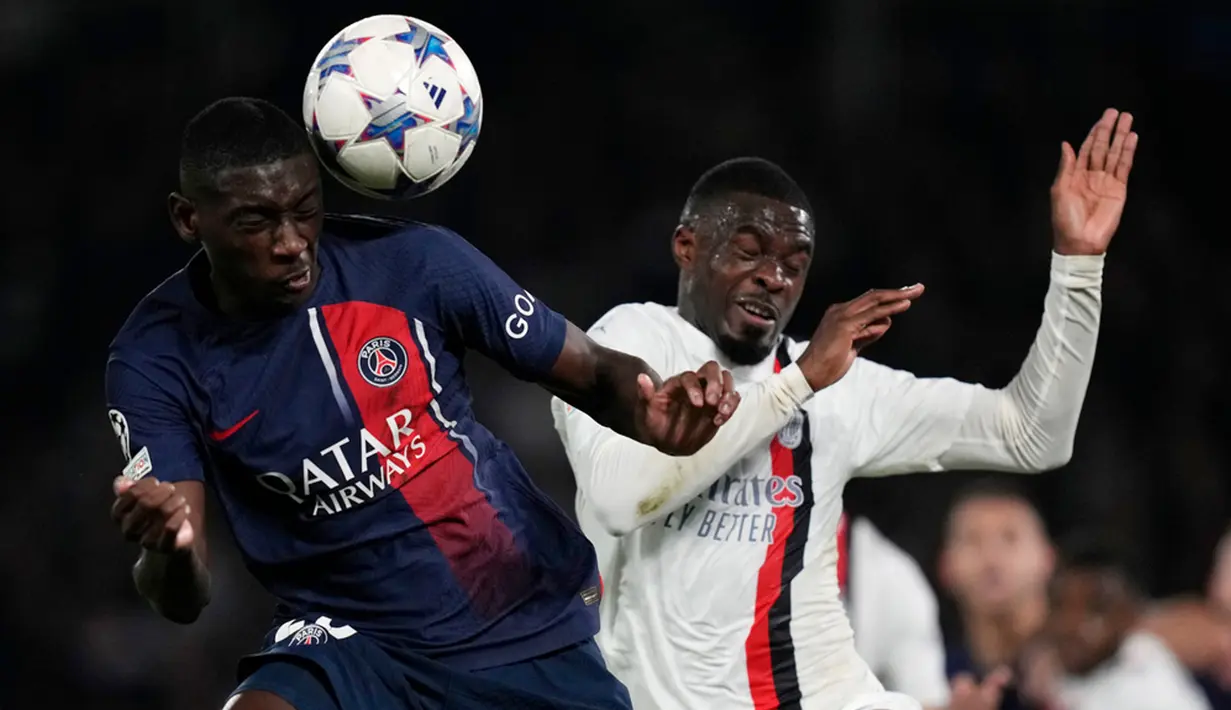 PSG mencetak gol keduanya pada menit ke-52. Randal Kolo Muani mencatatkan namanya di papan skor. Berawal dari tendangan sudut, bola liar sepakan Dembele diteruskan Muani ke gawang AC Milan. (AP Photo/Thibault Camus)